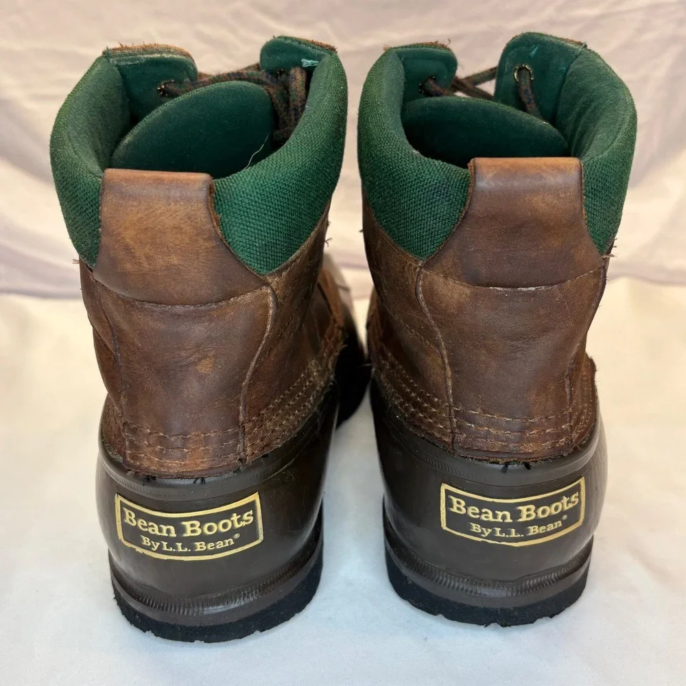 VTG LL Bean Duck Boots Mens 11‎ Leather Green Canvas Waterproof Rain Snow Boot